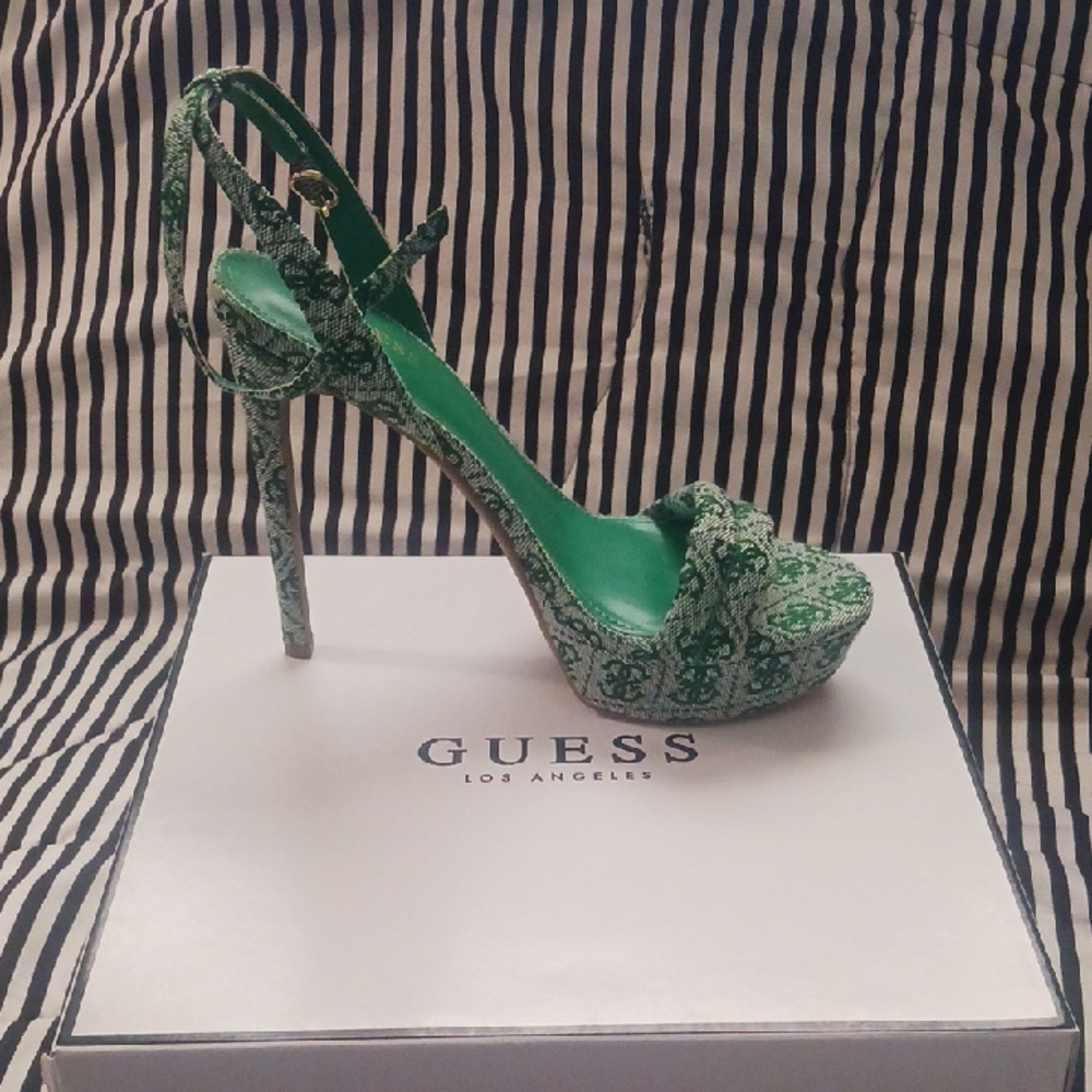 Guess Green Stiletto Heels with Crystal Embellishments
